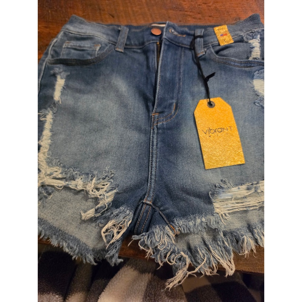 Vibrant MIU Cherry Hill‎ Distressed Denim Shorts Blue Medium Wash Womens Large